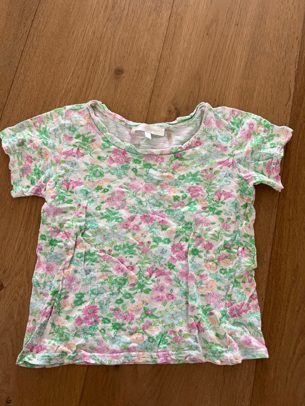 LoveShackFancy Girls Floral Short Sleeve Tee in Pink, Green & Cream